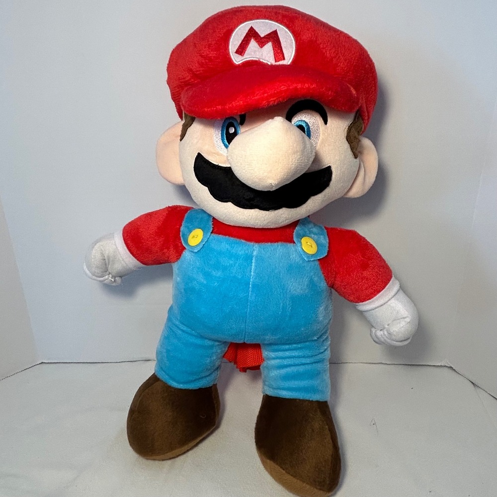 Super Mario Plush Backpack Red Blue Overalls‎ M Logo Nintendo Kids Toy Gift